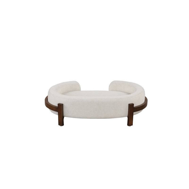 Lit ovale apaisant pour animal de compagnie, mobilier en tissu durable pour animaux avec structure en bois massif - Beige