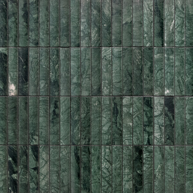 12.52" x 11.89" Honed Fluted Natural Marble Wall Mosaic Tile, Indian Green
