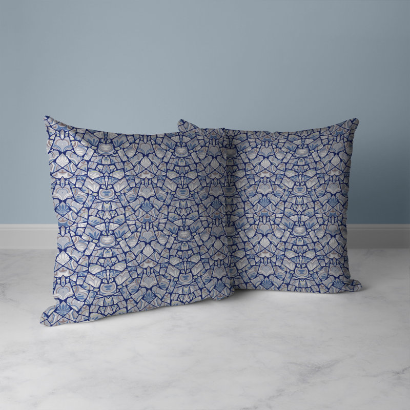 Coussin décoratif intérieur / extérieur Wildflower Lagoon Floral, H 18 po x l 18 po, Bleu / Argent