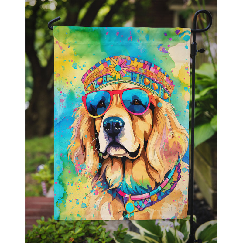 Drapeau de jardin Hippie Dawg, Teal Golden Retriever