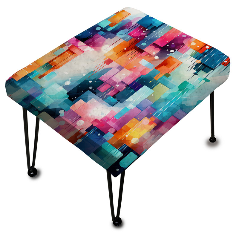 Blue And Pink Abstract Pixel Expression - Geometric Rectangle Ottoman