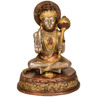 7" Handcrafted Brass Bhakta Hanuman Meditation Statue - Hindu Devotional Sculpture with Rama in Heart for Home Decor, Spiritual Altar & Protection Display - Sacred Temple Art