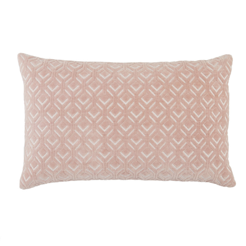 Ryans Embroidered Blush 21" x 13" Cotton Lumbar Throw Pillow