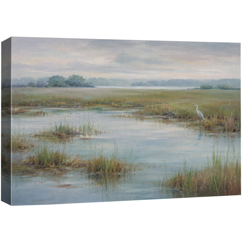 Paysage côtier serein avec des aigrettes blanches dans les marais, tableau pour salon, impression giclée sur toile