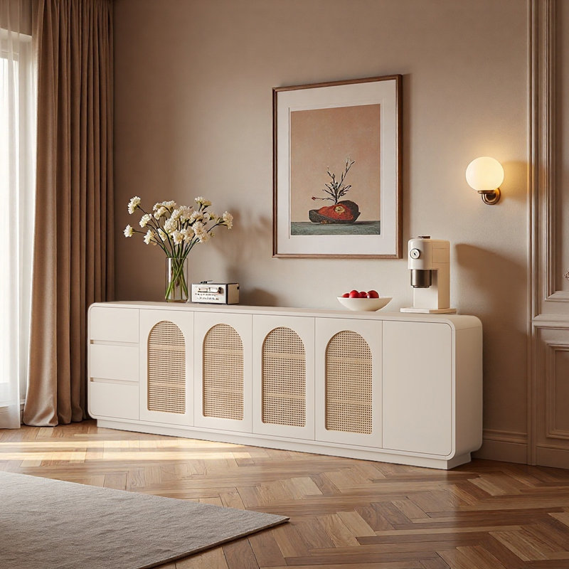 Buffet de rangement de style crème, H 28,74 po x l 86,61 po x P 11,81 po