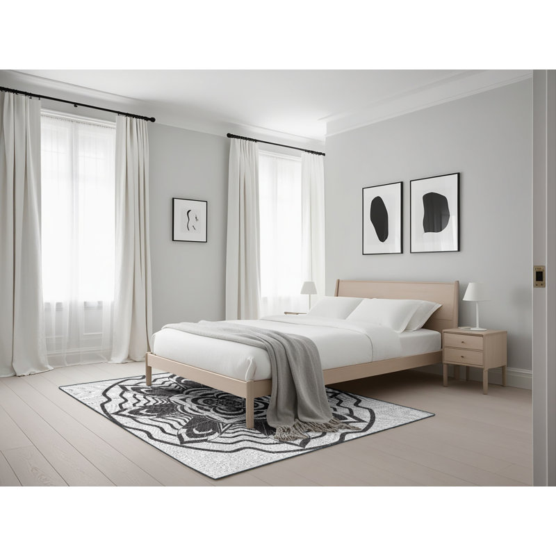 Tapis noir/gris tissé à la machine, Rectangle 5 pi x 7 pi