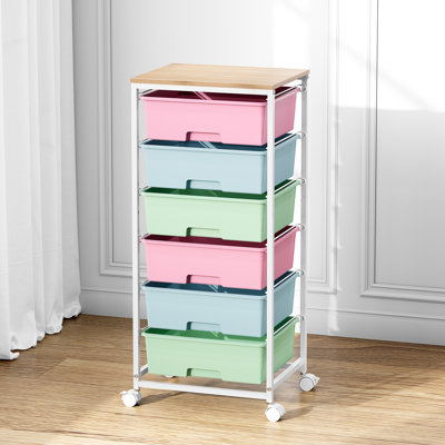 Rolling Storage Drawers with Wheels ,Utility Cart with 6 Large Drawers and Wooden Tabletop