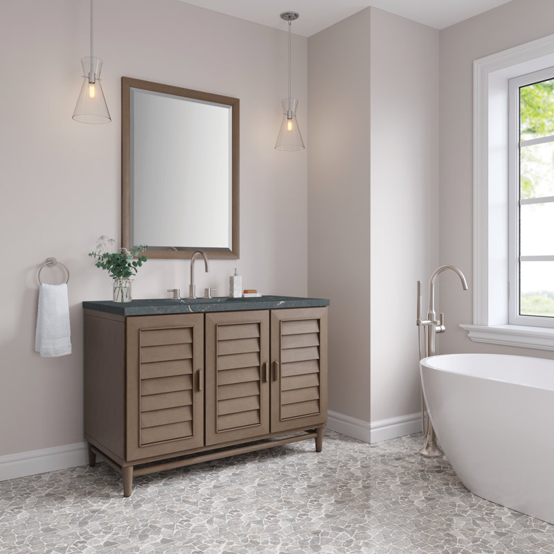 Portland 48'' W Single Vanity, Parisien Bleu, Whitewashed Walnut, 8" Widespread
