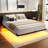 Zoller Floating Bed Frame with LED & Charging Station, Modern Metal Platform Bed, No Box Spring Needed-812422483