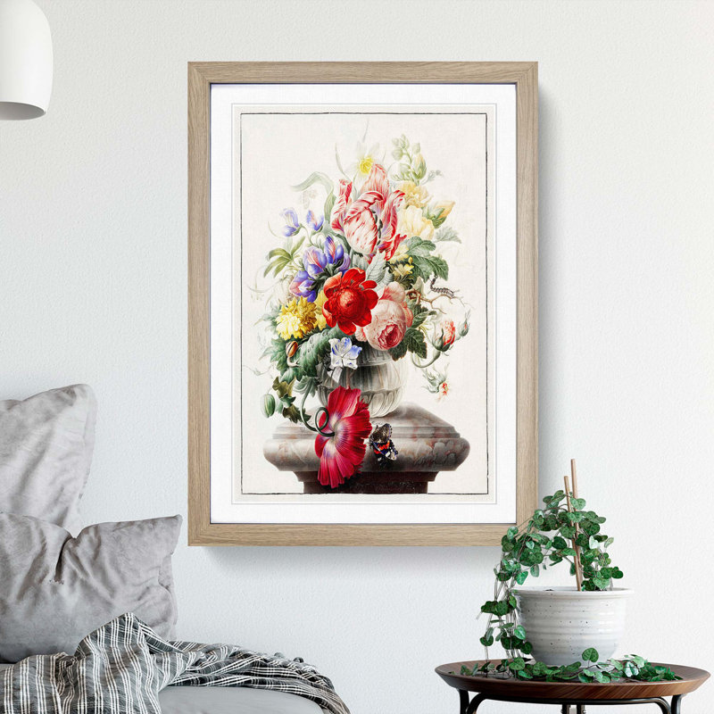 Butterfly & Flowers by Herman Henstenburgh - Picture Frame Graphic Art Print, 65cm H x 48cm W x 2cm D, Oak Framed