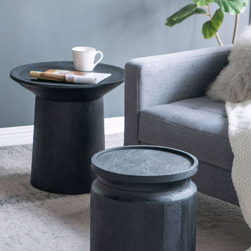 Table d'appoint cylindrique en bois noir
