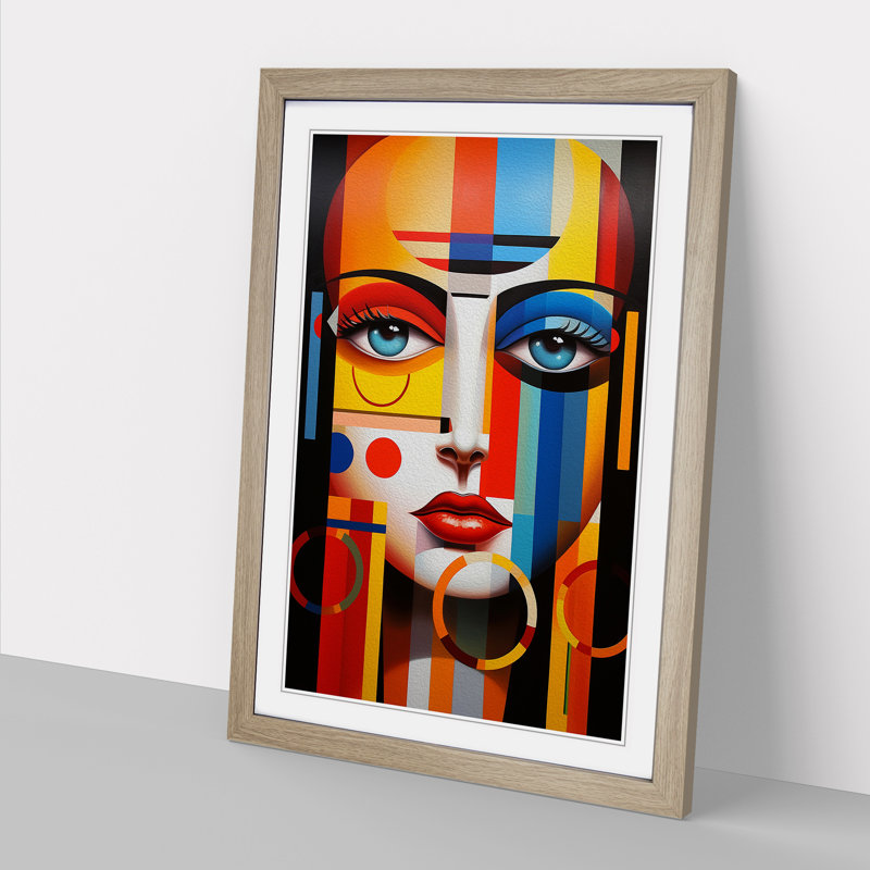 Rainbow Constructivism - Single Picture Frame Print on Wood, Oak, 64cm H x 46cm W x 2cm D