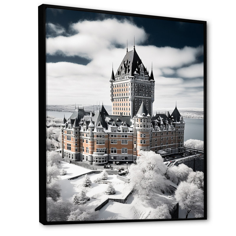 Québec, beau paysage urbain - tons de gris, impressions sur toile, H 20 po x l 12 po x P 1 po, Cadre flottant noir
