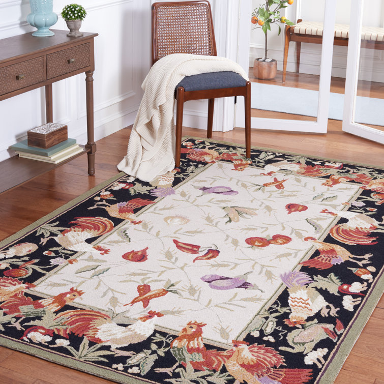Hollander Oriental Handmade Hooked Wool Black Area Rug