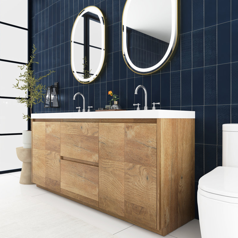 72 po Meuble-lavabo autoportant à panneaux de particules en chêne avec 2 tiroirs, Brun
