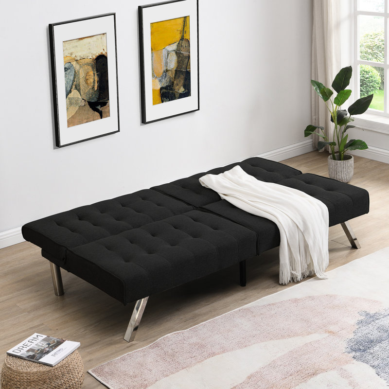 Bed In Black With Wood Frame And Stainless Leg For Extra Support 2 Seat Breathable Cushion, Black