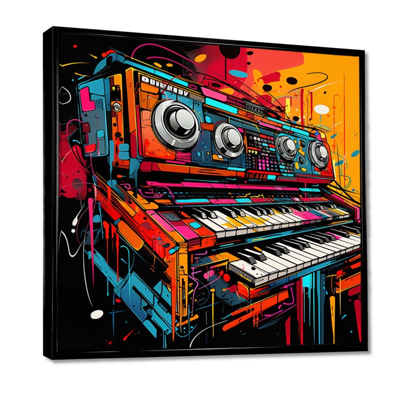 Rozell - Piano, art mural, salon, H 30 po x l 30 po x P 1 po, Toile avec cadre flottant noir