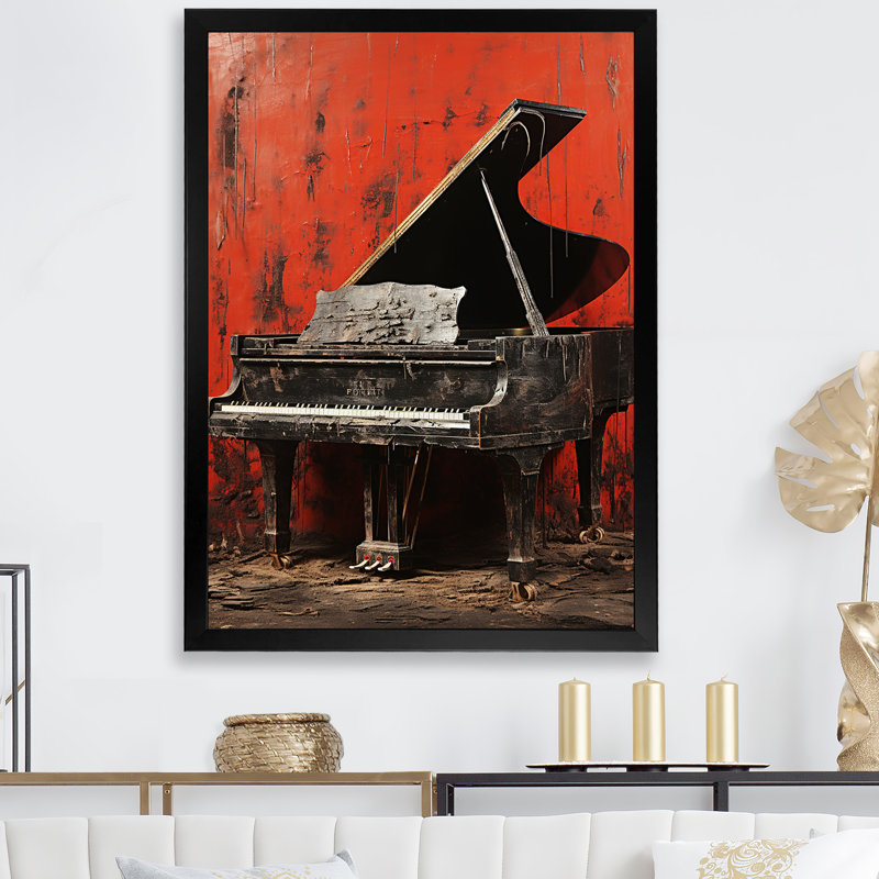 Red Classic Piano Grace - Piano, art mural, Cadre simple noir, H 20 po x l 12 po x P 1 po