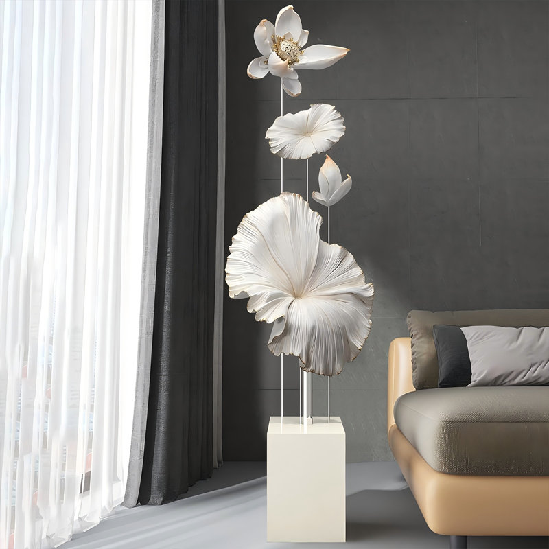 Élément de décoration sur pied 9,84 "haut de gamme beige en forme de lotus