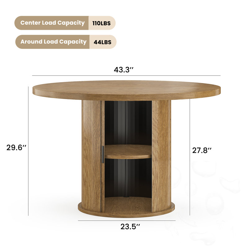 Round Dining Table With Cabinet, Walnut