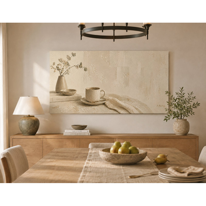 Art mural neutre sur toile nature morte, vase beige et peinture de table basse, décoration murale moderne sur toile tendue