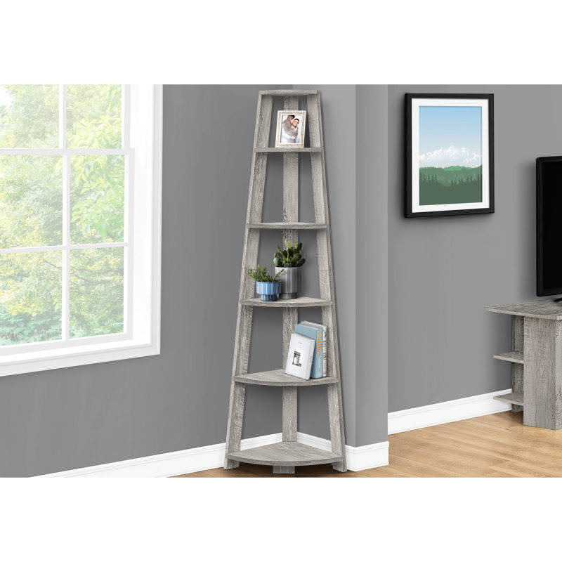 72" High 5 Corner Bookcase, Grey Laminate, Living Room Feature , Bedroom Storage Option