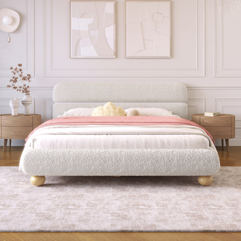 Queen Size Teddy Fleece Bed With Curve-Shaped Headboard