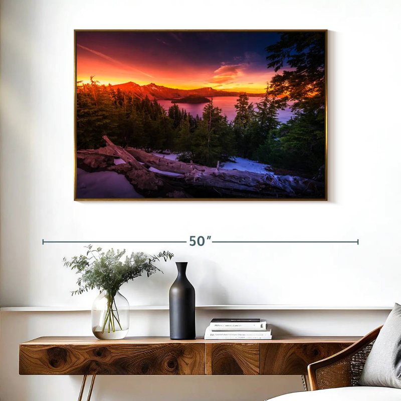 Majestic Crater Lake Sunset, Cadre flottant doré, 40 po x 27 po