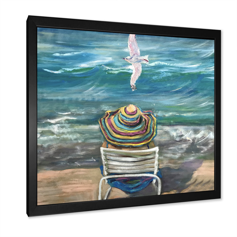 " Dreaming On Ocean Waves Beach ", Black Picture Framed, 30" H x 30" W