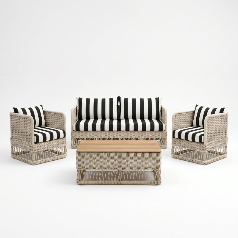 Destin Pebble 4-Piece Sunbrella® Outdoor Patio Seating Set - Canvas Cabana, Canvas Cabana, White