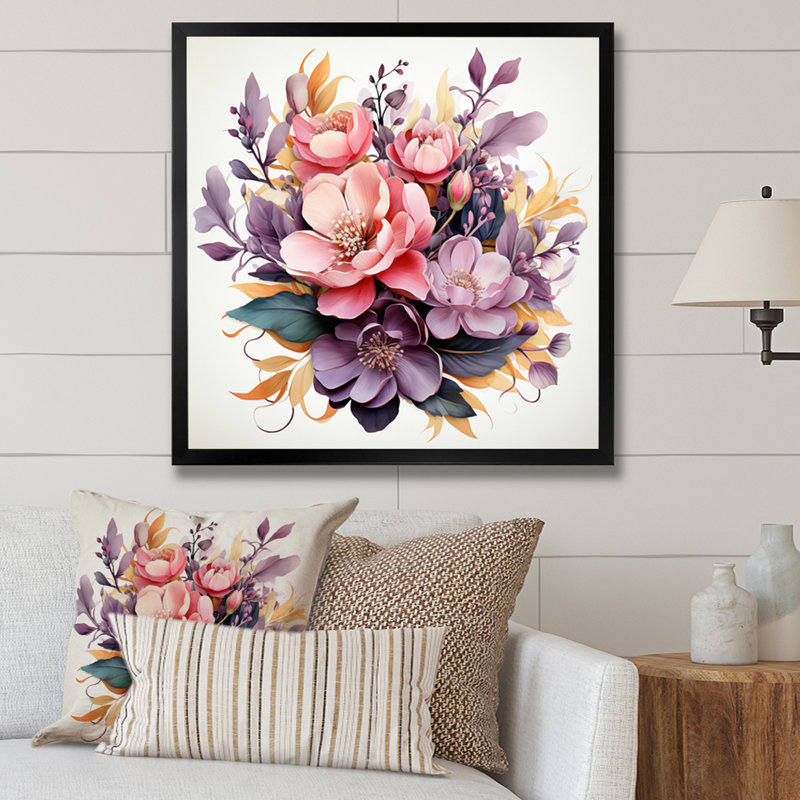 «Colorful Minimalisme Bouquet I» sur toile, Cadre simple noir, H 24 po x l 24 po x P 1 po