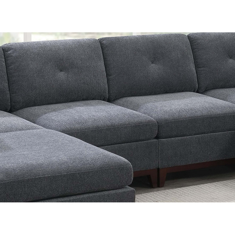 Fauteuil modulaire en tissu de chenille cendré 1 pièce sans accoudoirs
