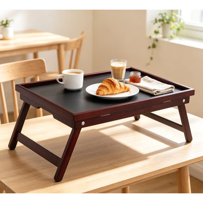 Plateau en bambou avec plateau noir, plateau de lit de service pour le petit-déjeuner pliable, bureau pour ordinateur portable inclinable, support pour ordinateur portable pour canapé et plancher, finition noyer polyvalente