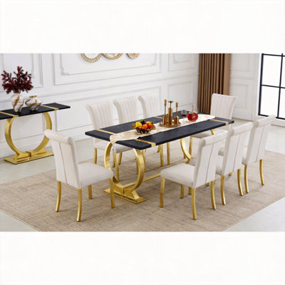 Modern Rectangle Dining Table With Polished Stainless Steel Base