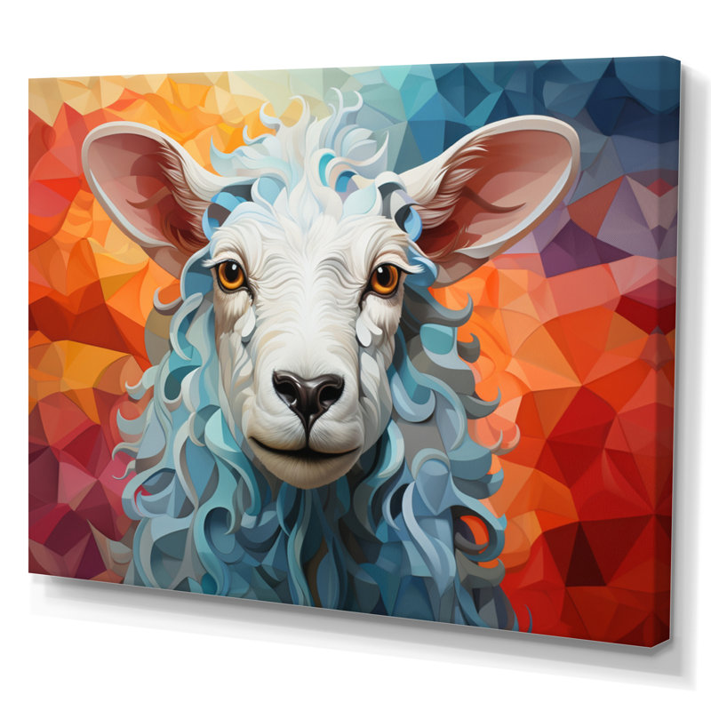 Sheep Serenity Geometric - Animals Canvas Prints, H 16 po x l 32 po x P 1 po, Toile tendue