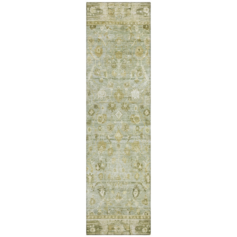 Machine Washable Indoor/Outdoor Xhevrie Sage Rug, Runner 2'3" x 7'6"