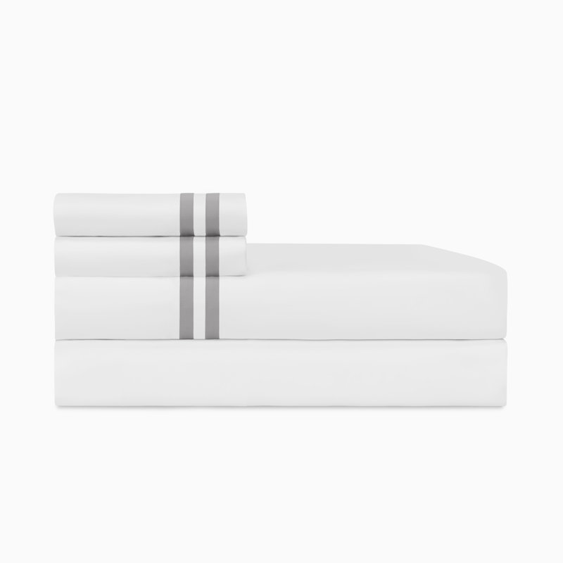 Ribbons Sateen Sheet Set, White/Chrome, Twin