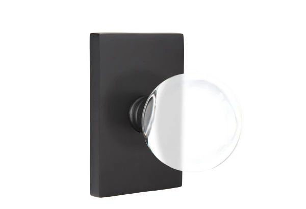 Ensemble de mortaise intérieure Emtek avec rosette rectangulaire moderne et bouton en verre Bristol (LH), Dos plat