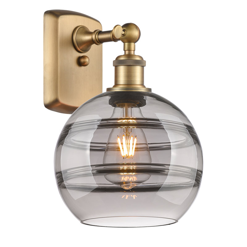 Applique murale 1 lumière Ballston Bienes, Gris fumée clair, H 10,88 po x l 8 po x P 8,13 po, Laiton brossé