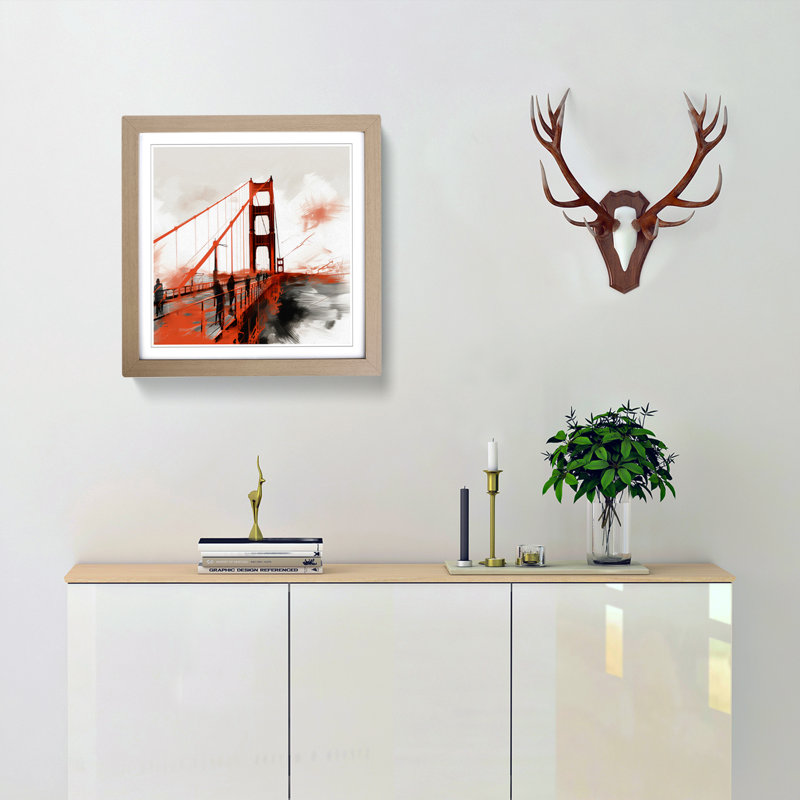 Golden Gate Bridge Gestural - Framed Print, Oak