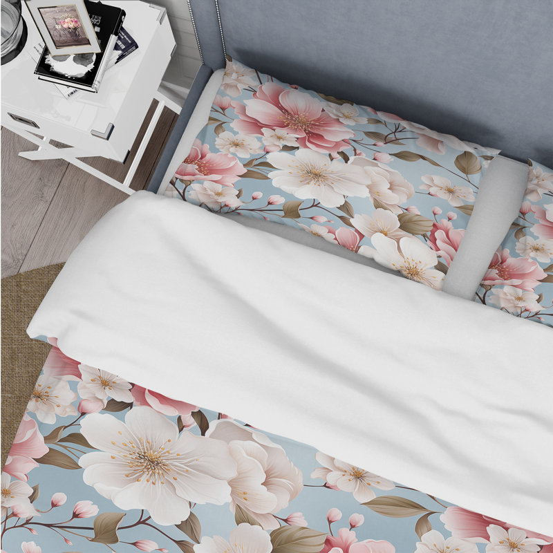 Literie romantique à motif floral I, Housse de couette pour très grand lit et 2 très