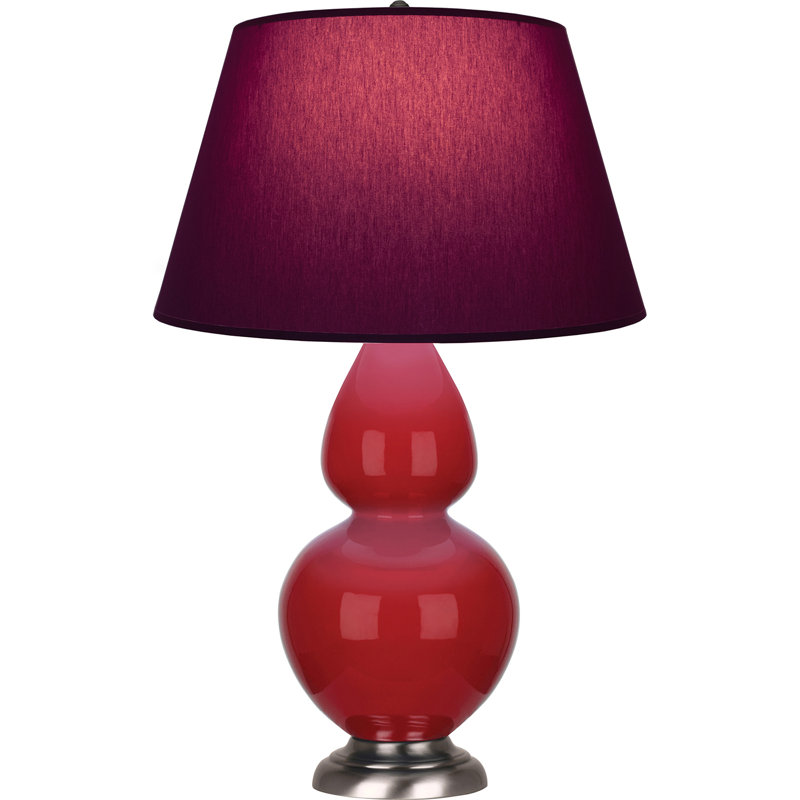 Lampe de table double gourde en céramique, Prune / lavande, Rouge rubis émaillé / argent antique, Argent argent