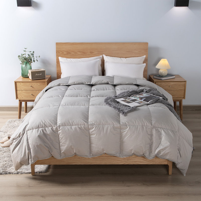 Cotton Baffle Box Stitch Comforter, California King Comforter, Light Gray