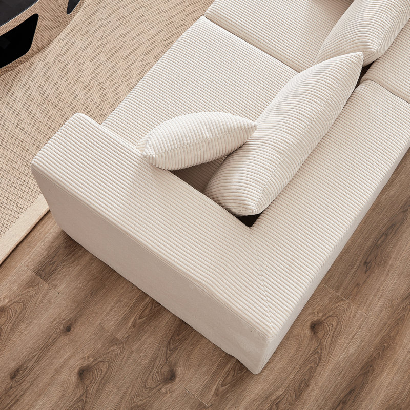 Canapé modulaire en L en mousse de velours côtelé Minimalist, Beige