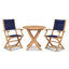 Stella 3-Piece Teak Outdoor Bistro Set Folding Table And Armchairs In White PVC-coated polyester Fabric