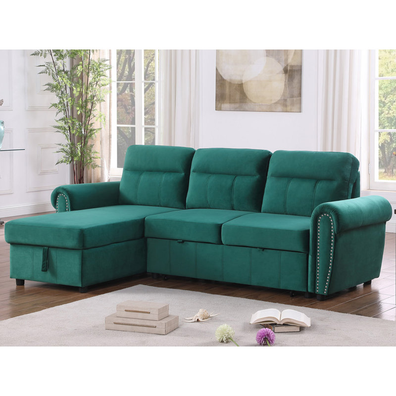 Canapé-lit modulaire réversible en tissu 96,5 po, Orienté à gauche (vu de face), Velours vert
