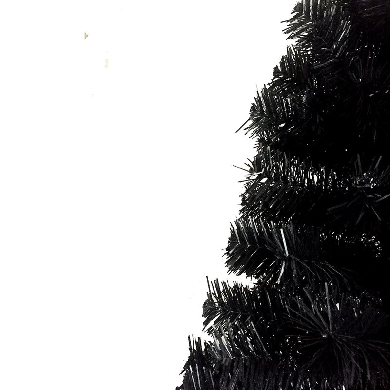 Arbre de Noël artificiel noir 7,5 pi avec base en métal pliable, branches ignifuges