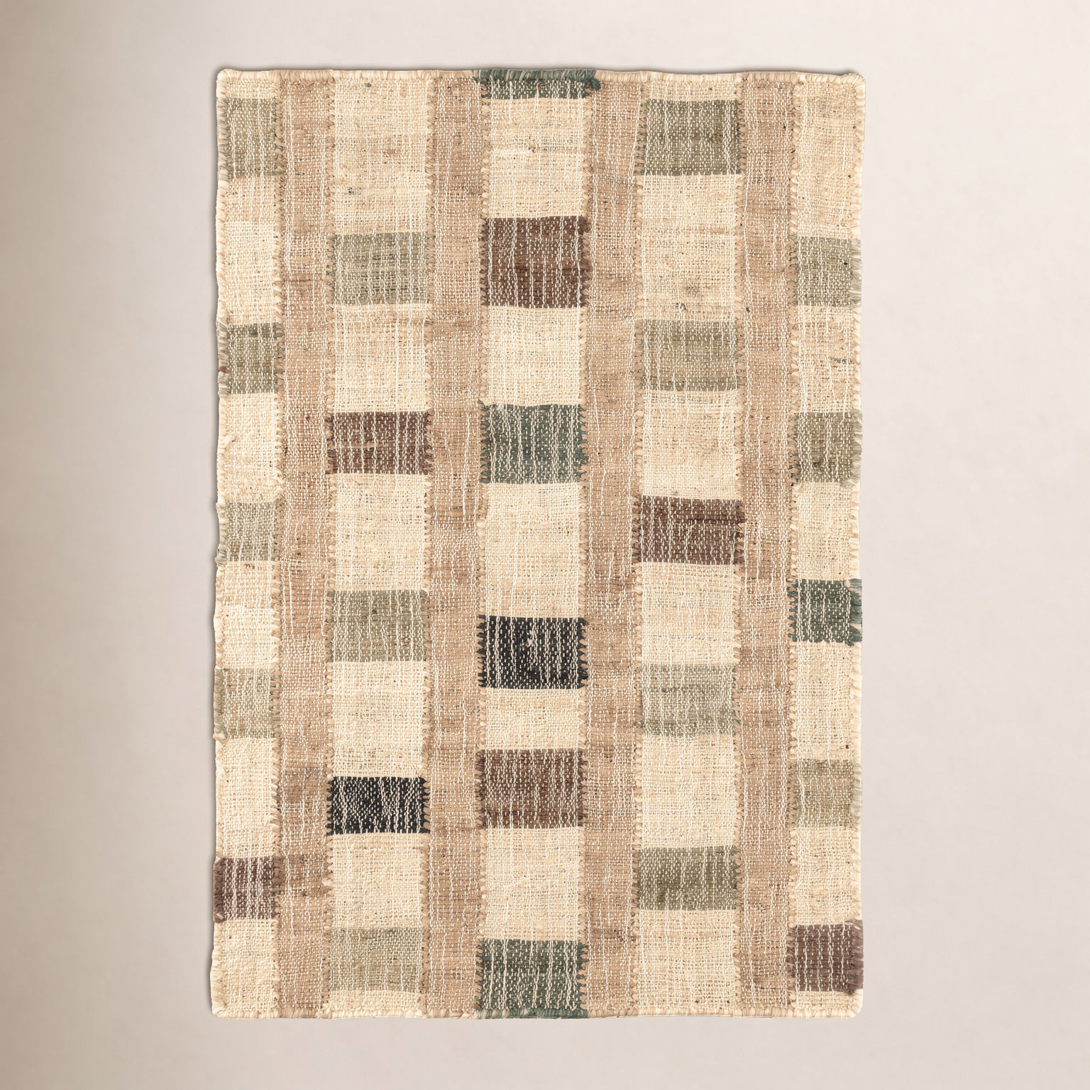 Mosaic Blue Hand-Woven Geometric Jute Rug, Rectangle 3' x 5'