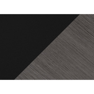 Bureau d'ordinateur moderne en forme de L, noir et gris, avec rangement, plateau en stratifié gris, tiroirs et design fonctionnel.