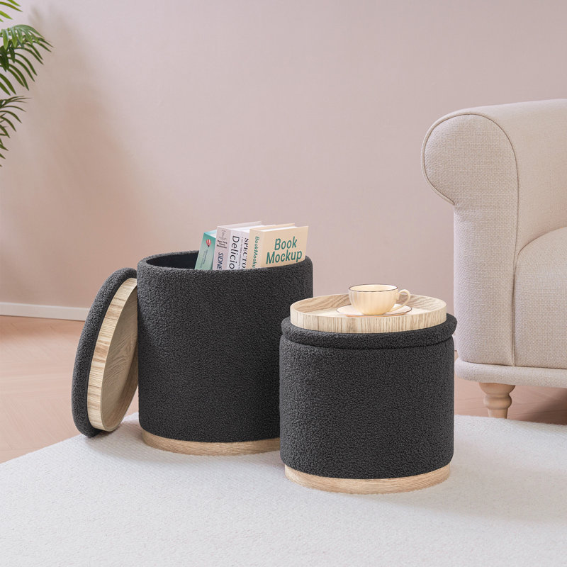 Round Ottoman with Storage Set of 2 Stool Ottomans Round Sherpa Storage Ottoman, Ottoman Chair Foot Rest Coffee Table Seat